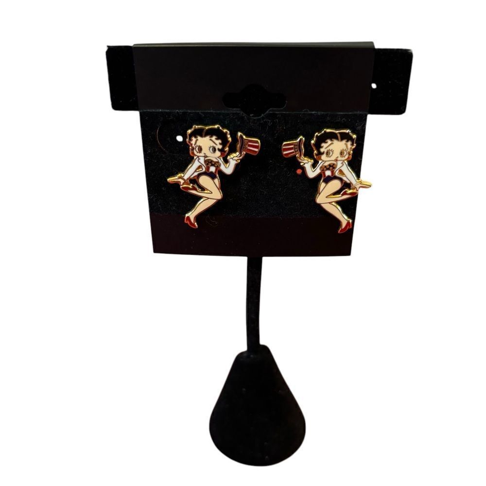 Adorable Vintage Patriotic Themed Betty Boop Enamel Earrings